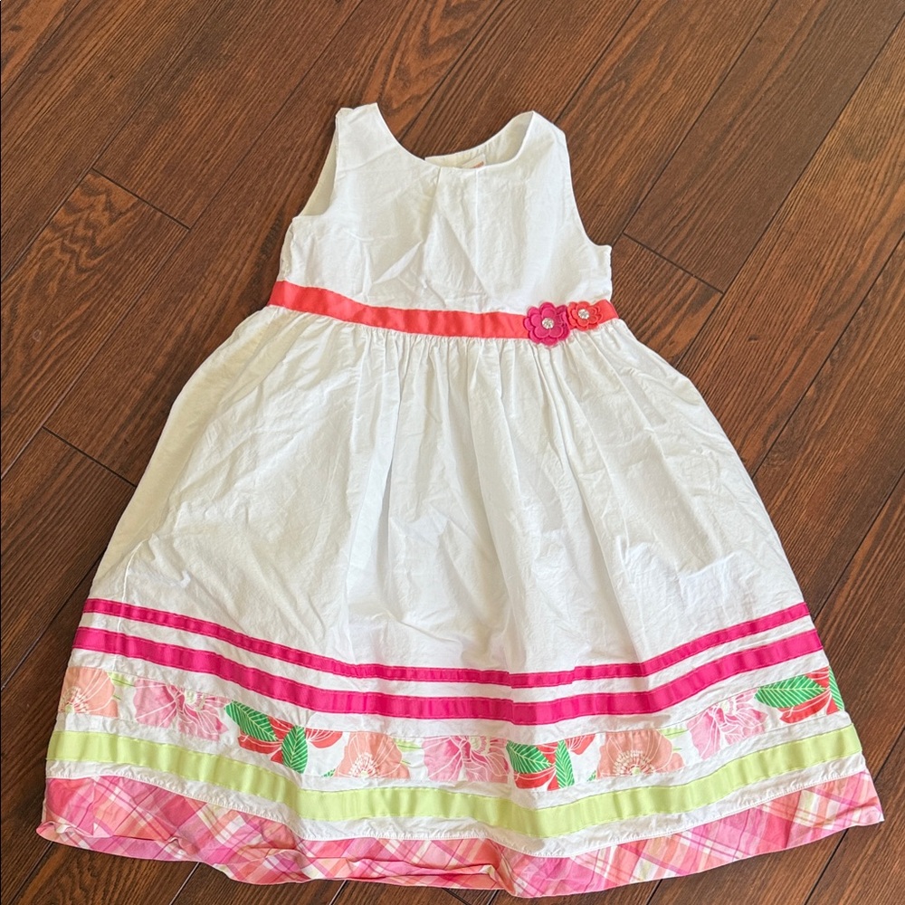 Gymboree White Dress with Pink and Green Stripes